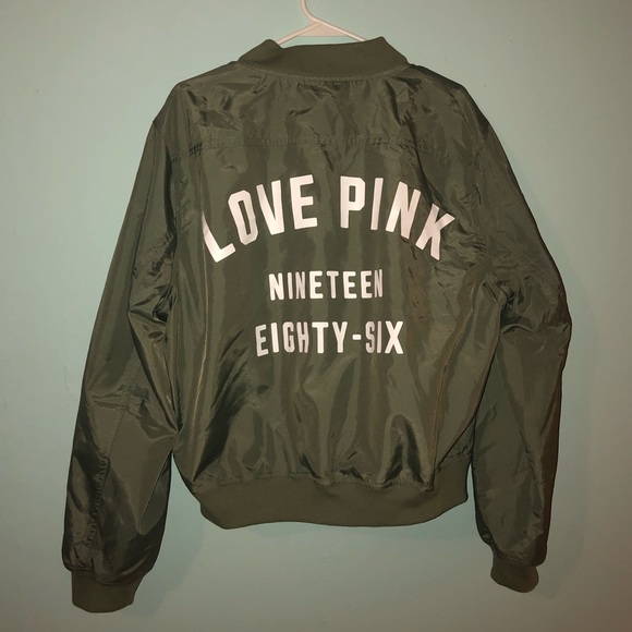PINK Victoria's Secret Jackets & Blazers - Pink Army Green Bomber Jacket PINK Victoria's Secret Jackets & Blazers - Pink Army Green Bomber Jacket